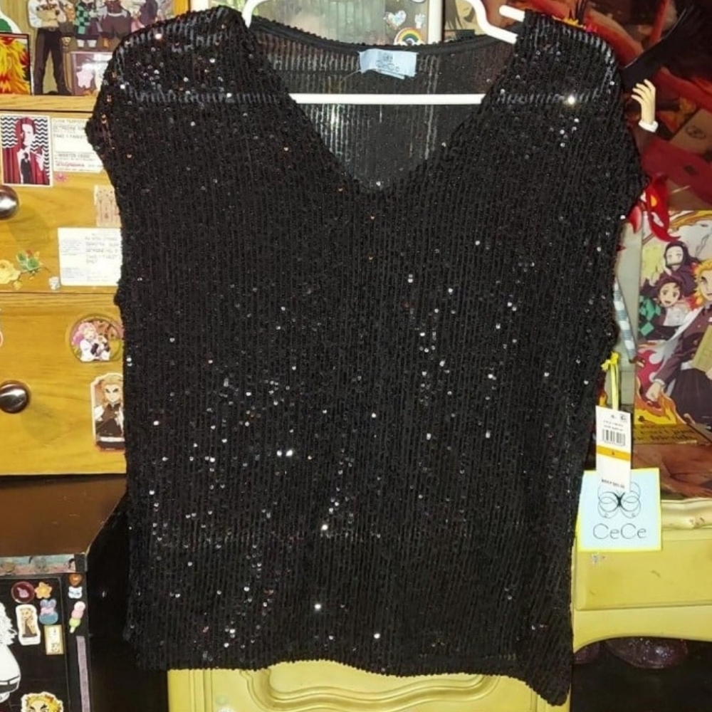 Sheer black sequin tank top